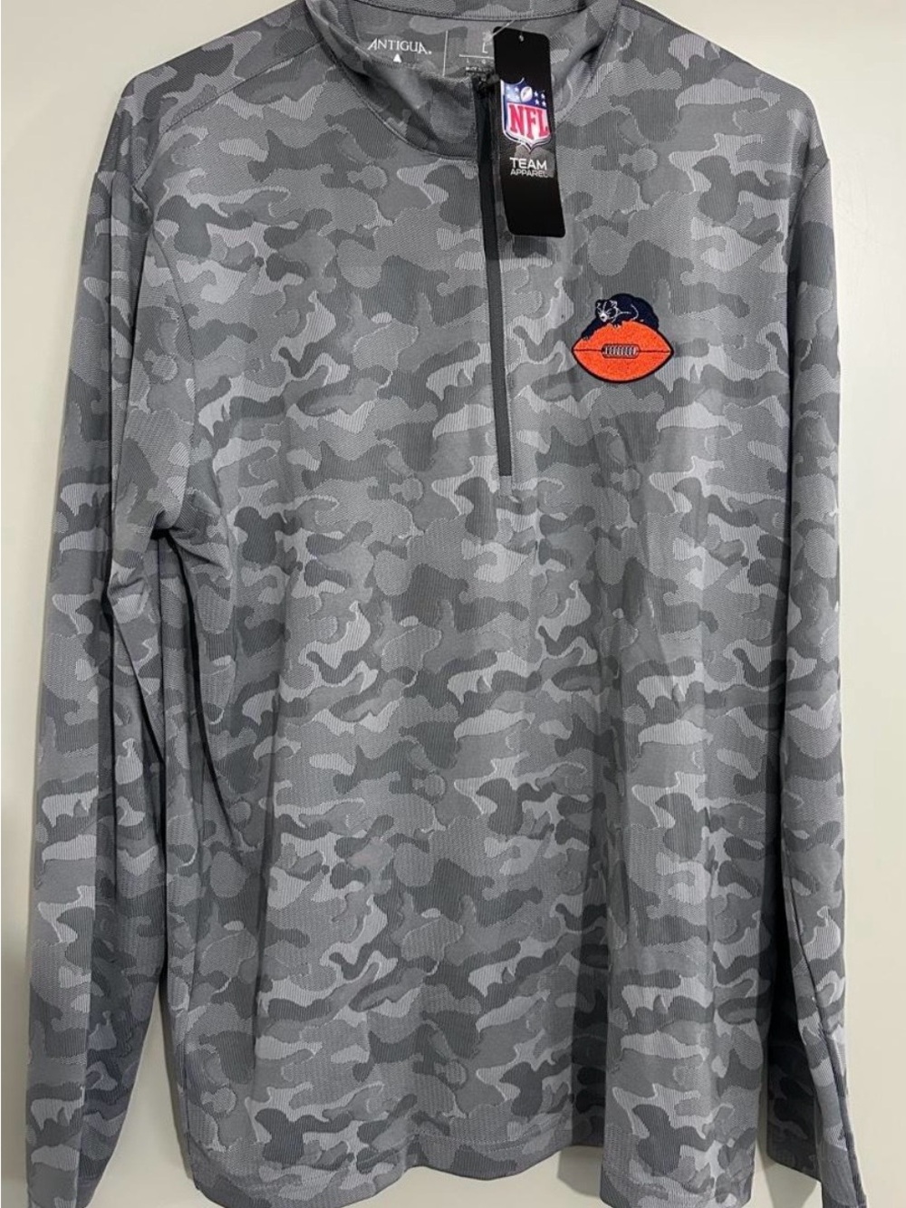 Antigua Men’s Gray Camo Half-Zip Pullover with Orange Logo